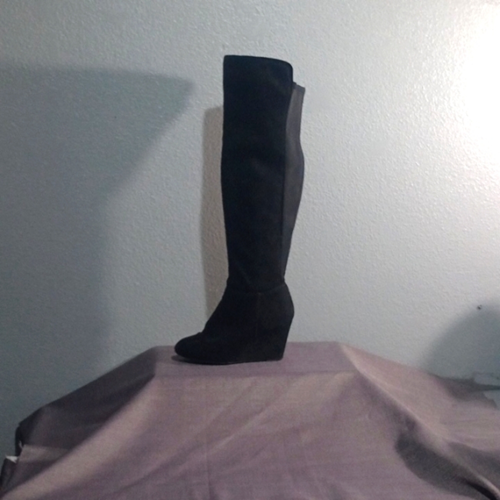 Above Knee Womens Black Wedge Boots